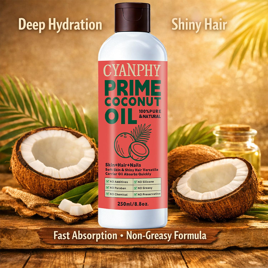 CYANPHY Natural & Organic Coconut Oil for Face, Body, Nail & Hair Care, Ultra-Hydrating Body Massage Essential Oil Moisturizes and Nourishes, Vegan & Cruelty Free, Hexane Free Carrier Oil 8.8OZ