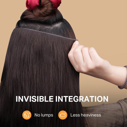 DOORES Butterfly Weft Hair Extensions Human Hair, Dark Brown 18 Inch 100g, Hand Tied Double Layered PU Extensions with Micro Beads