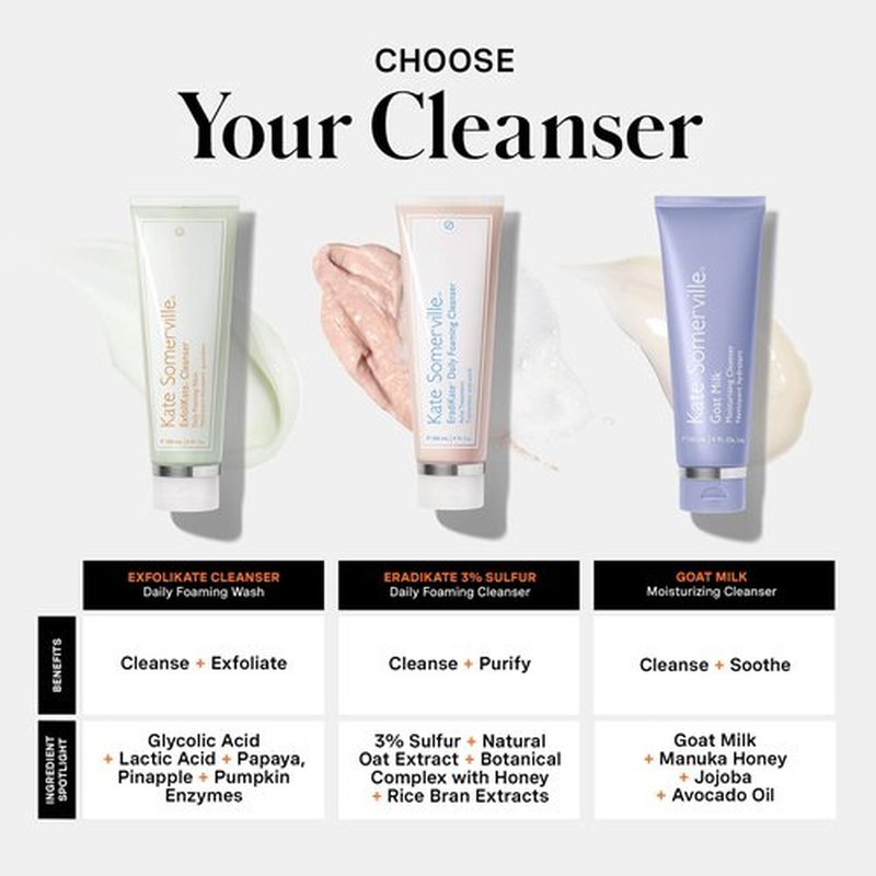 Kate Somerville ExfoliKate Cleanser – Daily Exfoliating Foaming Face Wash – Clinically Formulated Glycolic Acid and Lactic Acid Gentle Facial Scrub, 2-Pack of 4 Fl Oz Each