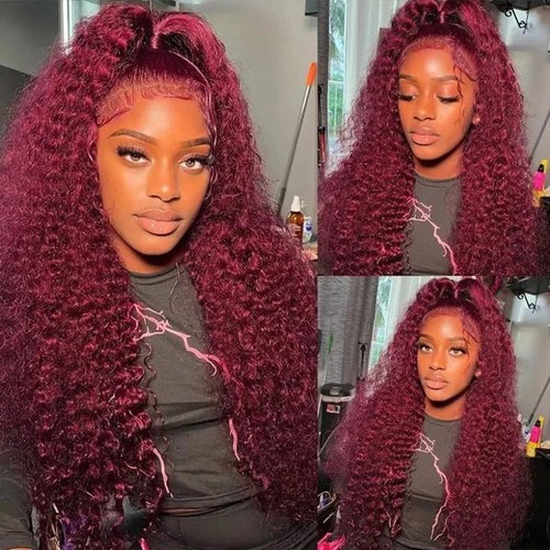KRKRYQ 22 Inch 99J Burgundy Deep Wave Lace Front Wigs Human Hair 200% Density 13x6 Lace Front Wigs Human Hair Glueless HD Lace Frontal Wigs for Women