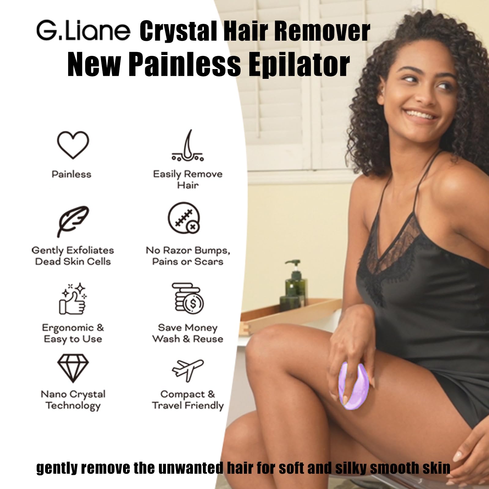 G.Liane Crystal Hair Removal,Upgraded Painless Crystal Hair Remover,Nano Glass Hair Eraser Device and Skin Exfoliation,Epilator for Women and Men(Light Pink)