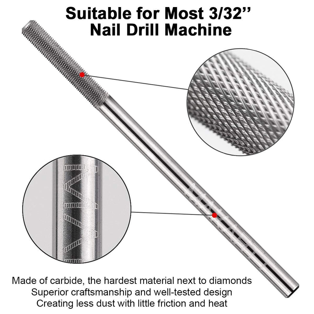 Makartt Cuticle Nail Drill Bit - Safety Tungsten Carbide Cuticle Remover Drill Bit Needle Bit Under Nail Cleaner Dead Skin Nail Prepare 3/32'' for Electric Nail File Nail Buffer Bit-3XF (Silver,Fine)