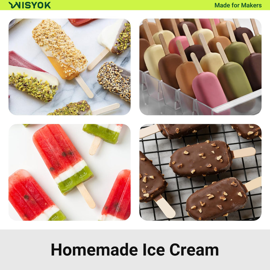 WISYOK 3.6'' Wooden Craft Sticks, 300pcs Mini Ice Cream Sticks, Natural Birtch Wood, Cakesicle, Cake Pop, Hair Removal and Waxing Supplies