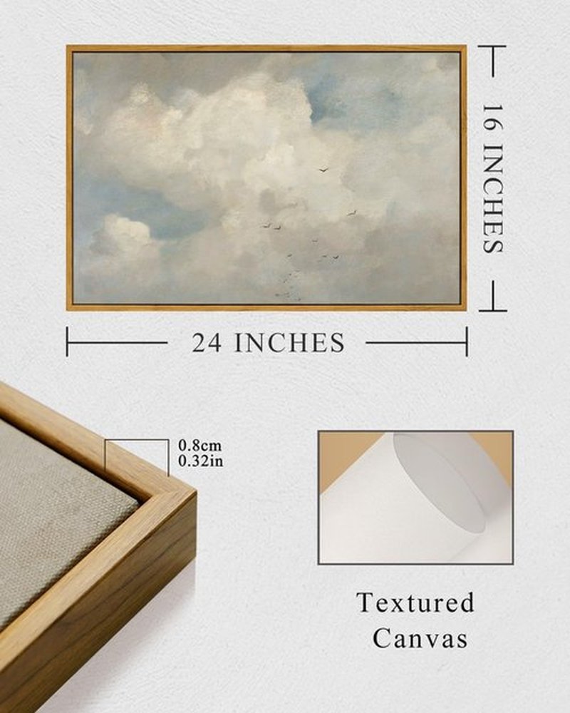 InSimSea Framed Canvas Wall Art - Vintage Sky Cloud Oil Paintings | Large 16"x24" Decor for Home & Office