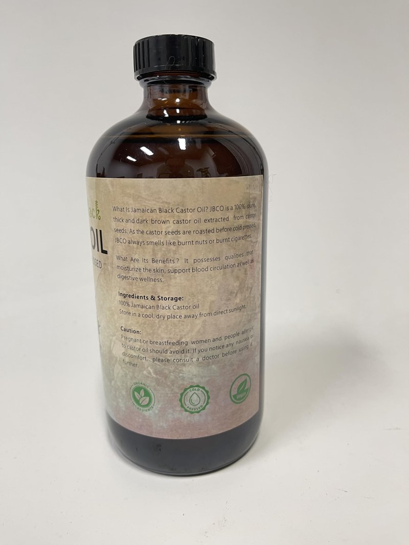 VRJEUGO Jamaican Black Castor Oil, Organic Castor Oil Cold Pressed Unrefined Glass Bottle,Rich in Vitamin E, Omega Fatty Acids and Minerals for Hair & Skin, Bold Lashes & Brows, Nail Care 16OZ