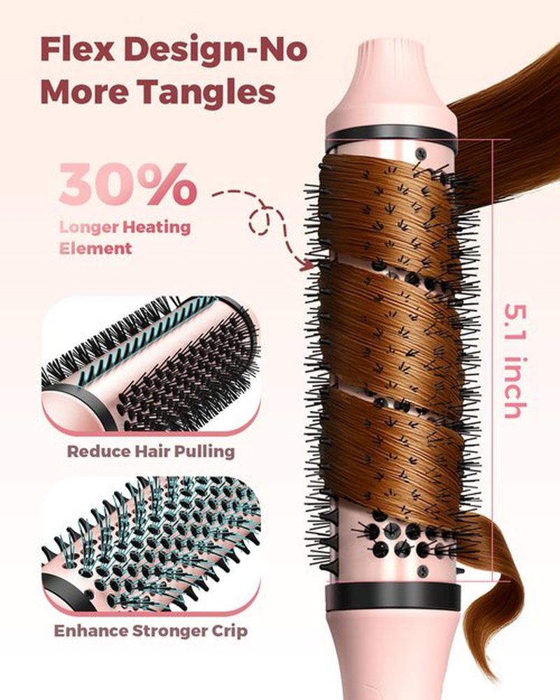 Bopcal Dual Voltage Thermal Brush, 1.5 Inch Heated Round Brush for Blowout Look, Heated Curling Styler with Negative Ions & Ceramic for Volumizing, 6 Temps & Auto Shut-Off, No Damage,Peach Pink