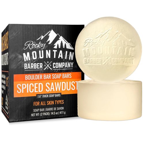 Skiennix Men's All-in-One Shampoo & Body Soap Bars - Extra Thick Glycerin - 2 Bars - Spiced Sawdust Scent - 14.5 oz