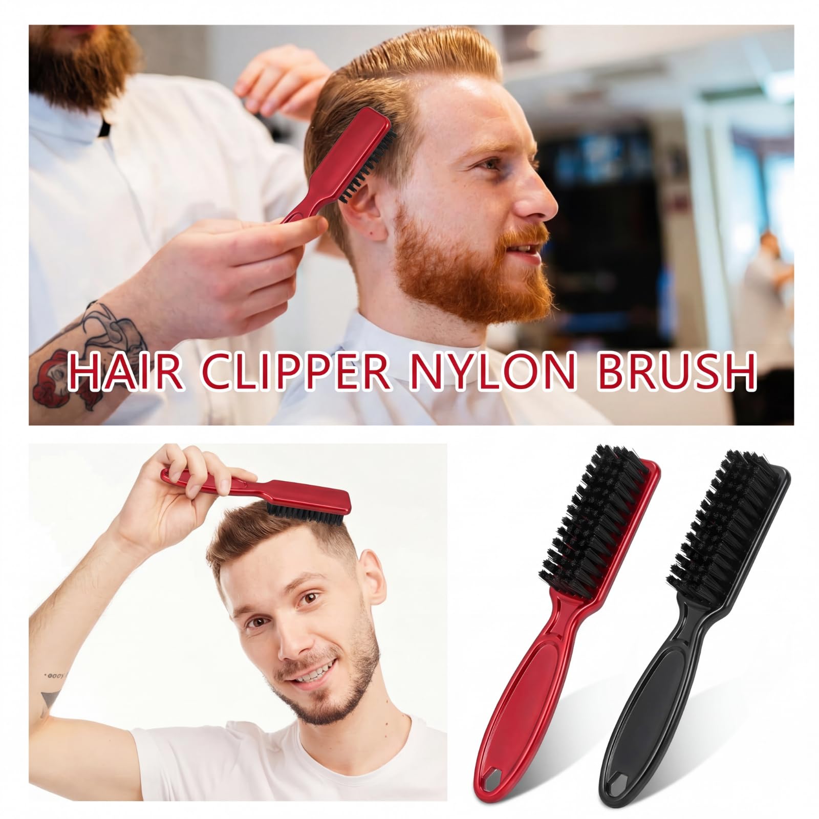 Patelai 2 Pcs Barber Blade Cleaning Brush for Clipper Cleaning Nail Cleaner Styling Brush for Fades Tapers Trimmer Manicure Salon (Black,Red)