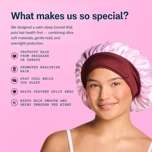 GIMME Beauty Sweet Dreams Satin Bonnet - Ultra-Soft & Breathable Sleep Bonnet - Frizz-Free Hair - Pink, 1 Count