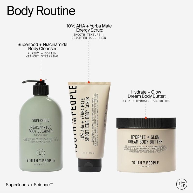 Youth To The People Superberry Body Butter - Hydrate & Glow with 3% Niacinamide, Jojoba Oil, Vegan, 8 oz