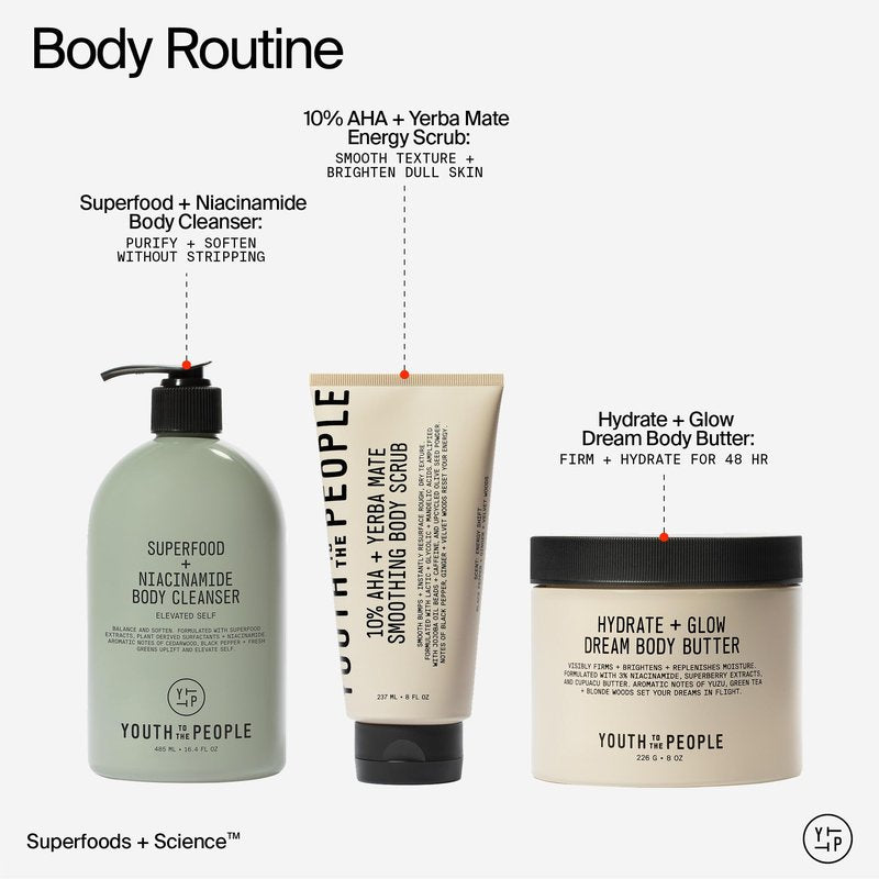 Youth To The People Superfood + Niacinamide Body Wash, Travel Size (2.5 fl oz), Kale + Green Tea Cleanser with Nourishing Vitamins + Antioxidants, Improves Skin Texture + Dullness, Scented, Vegan