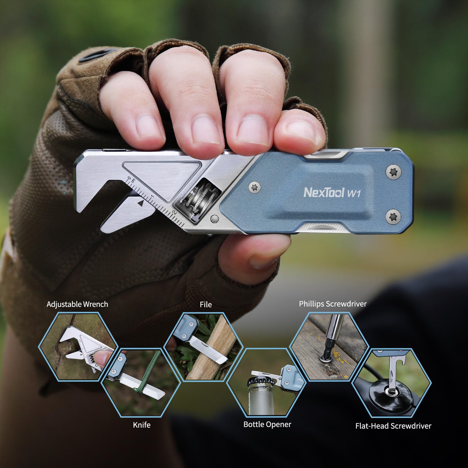 NexTool W1 Adjustable Wrench Multitool, 6-in-1 EDC Screwdriver Tool