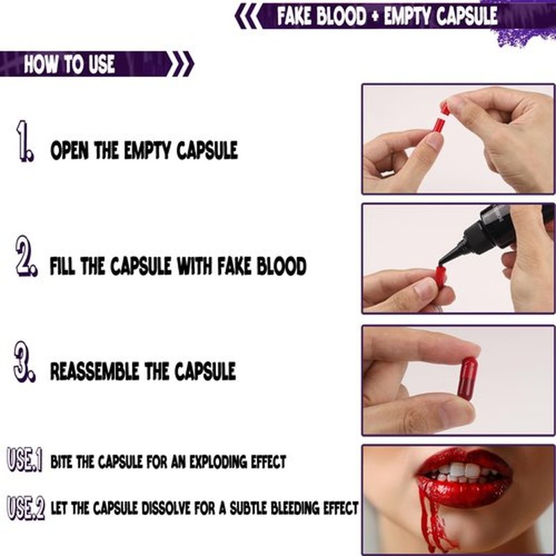 BOBISUKA Halloween Fake Blood Set - Fake Blood Spray & Dark Fake Blood with 10 Empty Fillable Blood Capsules, Realistic Washable Makeup Blood for Halloween Cosplay Theater SFX Makeup
