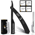 BEAUTICONE Barber Straight Razor for Men – Professional Shavette with Slide-Out Blade Holder, 20 Stainless Steel Blades Included, Cut Throat Razor, All Black