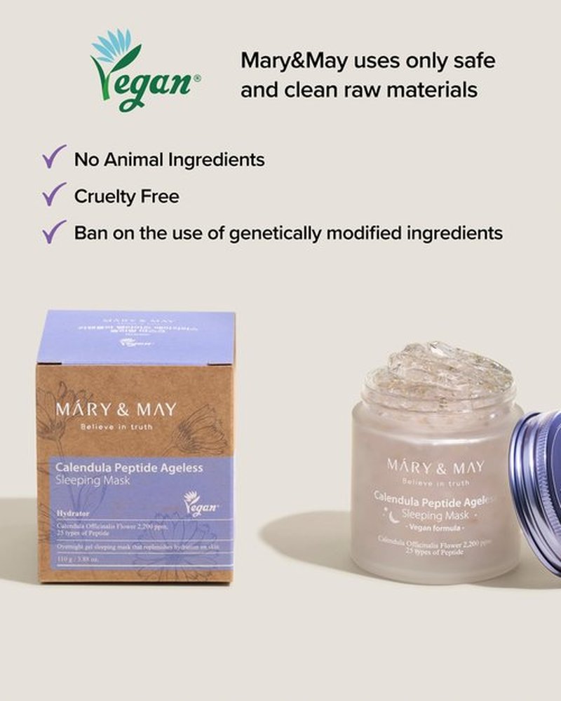 Mary&May Vegan Calendula Peptide Ageless Sleeping Mask (2,200ppm Real Petals + 25 Peptides) – Overnight Hydrating Gel Face Mask with Ceramide & Hyaluronic Acid, Soothing 3.7 fl oz