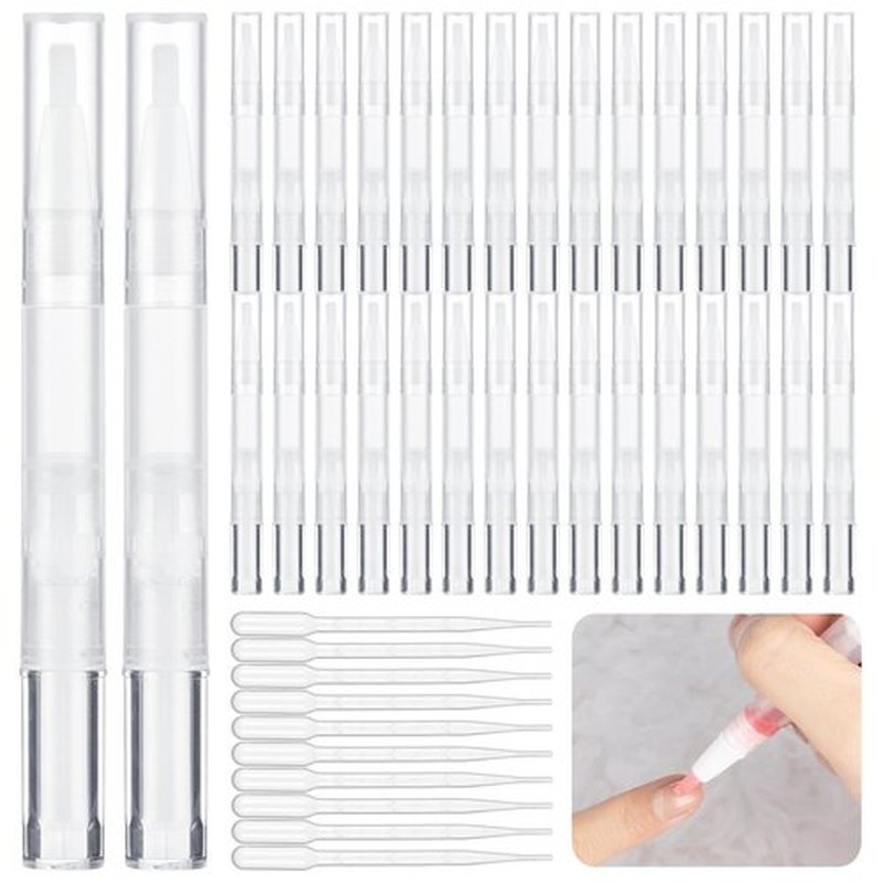Homaisson 50 Pack 3ml Transparent Twist Pen with Pipettes, Empty Cuticle Oil Pen Refillable Nail Oil Pens with Brush Tip, Empty Cosmetic Lip Gloss Tubes, Clear Eyelash Growth Liquid Containers