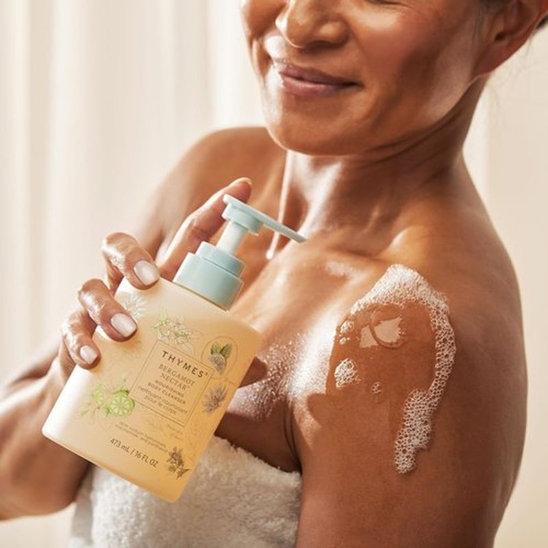 Thymes Nourishing Body Cleanser - Hydrating Moisturizing Body Wash with Pump | Bergamot Nectar, 16 fl oz