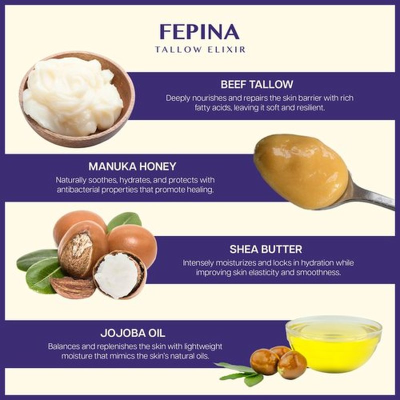 FEPINA Beef Tallow Hand Cream – Grass Fed Tallow Moisturizer for Face & Hands with Shea Butter & Manuka Honey (4.23 oz)