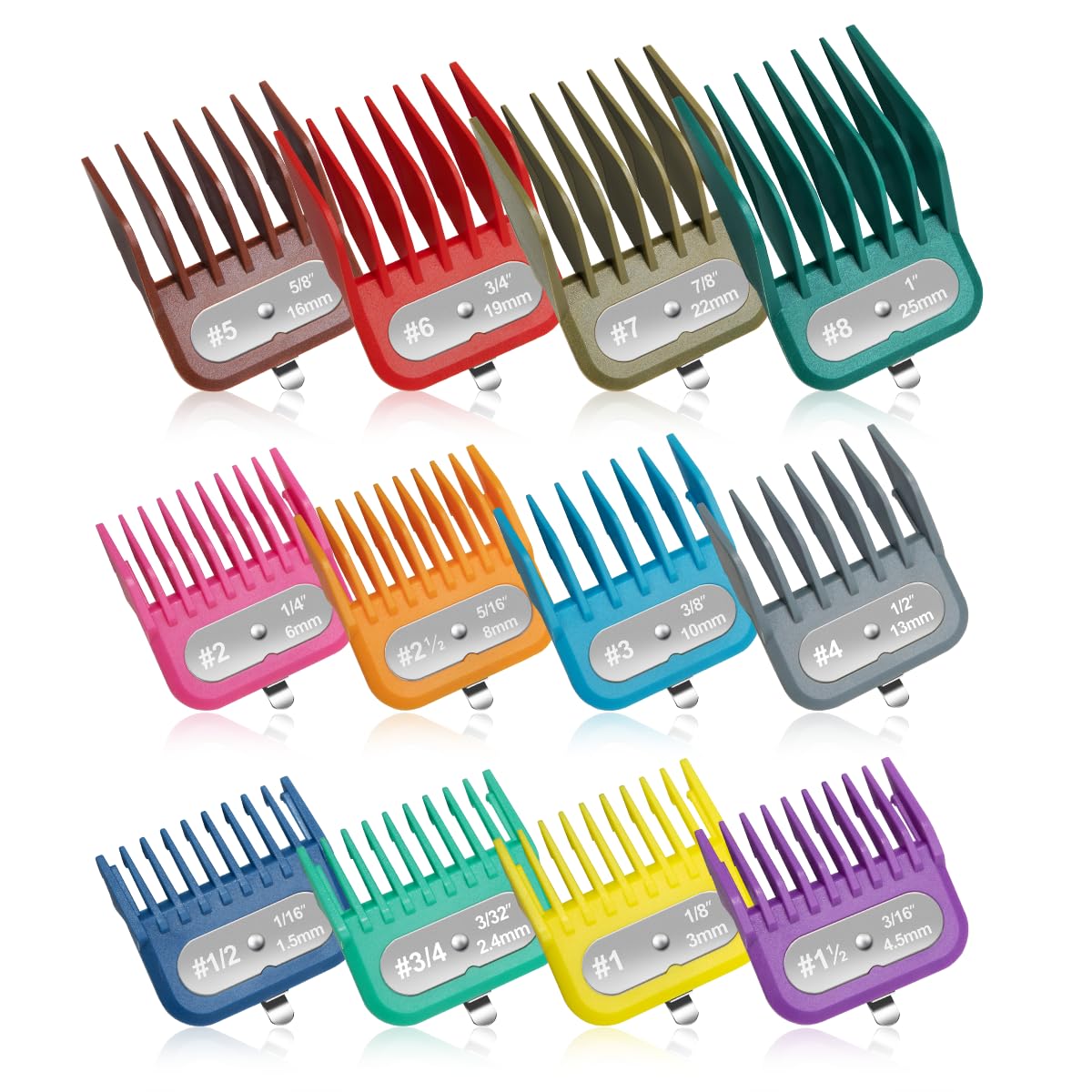Clipper Guards Set Fits for Most Wahl Clippers and FX870, Color Coded Clipper Guides Replacement - 1/16" to 1", 12 Piece Set