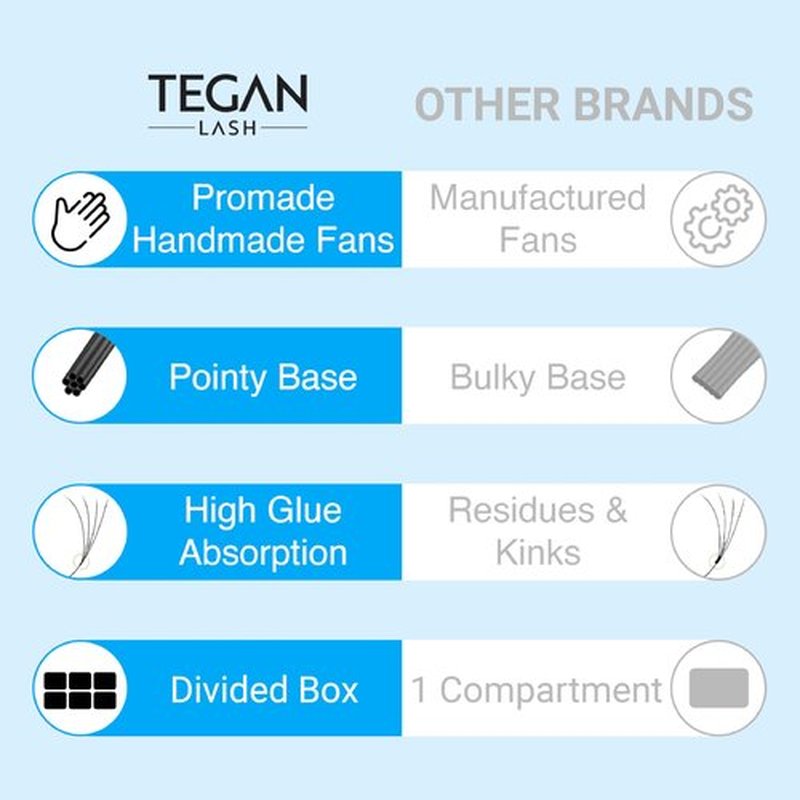 TEGAN LASH Promade Fan Mix Eyelash Extensions, From 3D - 16D, 0.03/0.05/0.07, C/CC/D, 9-15mm, Pre Made Eyelash, Easy Apply Premade False Eyelashes, Pestañas Abanicos Extensiones (3D, 0,07, CC, Mix)