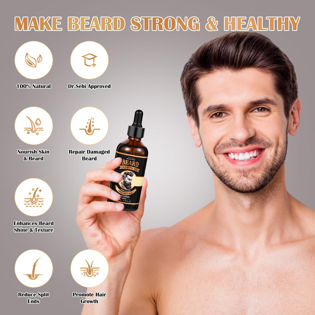 2 PACK Beard Growth Oil for Men, 100% Natural Beard Oil with Argan Oil, Jojoba Oil, Castor Oil - 6.76 FL/200ML Fresh Fragrance Beard Conditioner Softens, Nourishes,Strengthens, Promotes Beard Growth