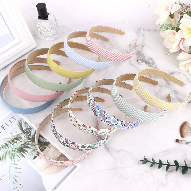 Wecoe 12pcs Headbands for Women Girls Summer Flower Floral Plain Checked Plaid Printed Headbands Hairbands Diy Costume Hair Accessories Women Girls Diademas Coreanas Para Mujer Gifts