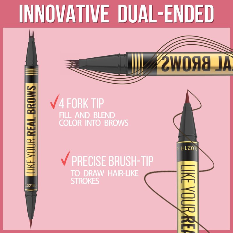 Vevivia Beauty Eyebrow Pen - Microblading eyebrow pencil with Micro-Fork Tip & Precision Tip for Natural Brows, Eyebrow Pencils for Women, Dual-Ended Brow Brush, Waterproof, Light Brown