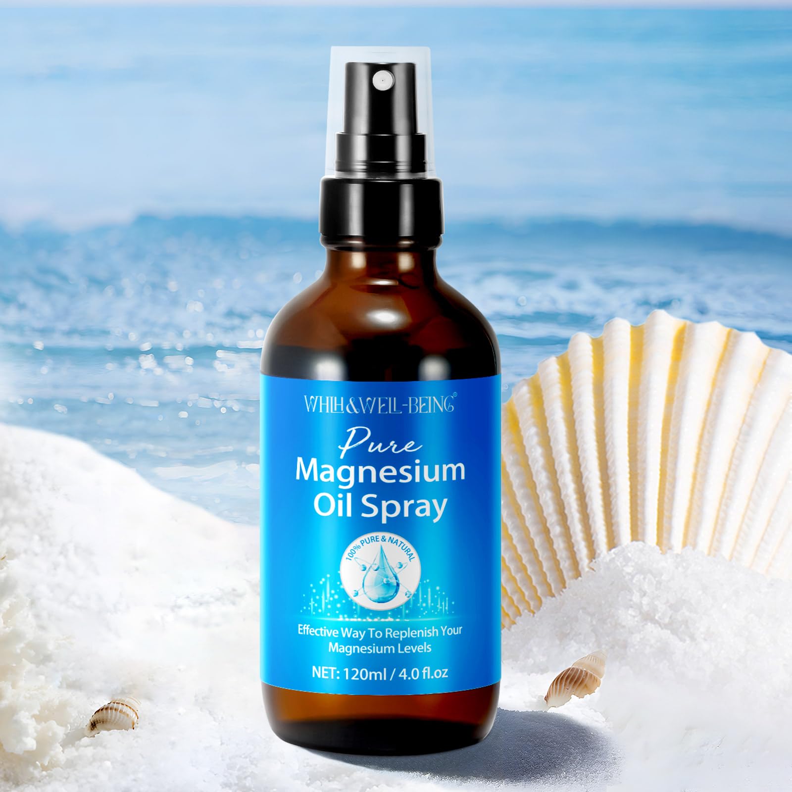 Magnesium Spray, Pure Magnesium Oil Spray Natural in Glass Bottle, Easy to Absorb and Use 120ml