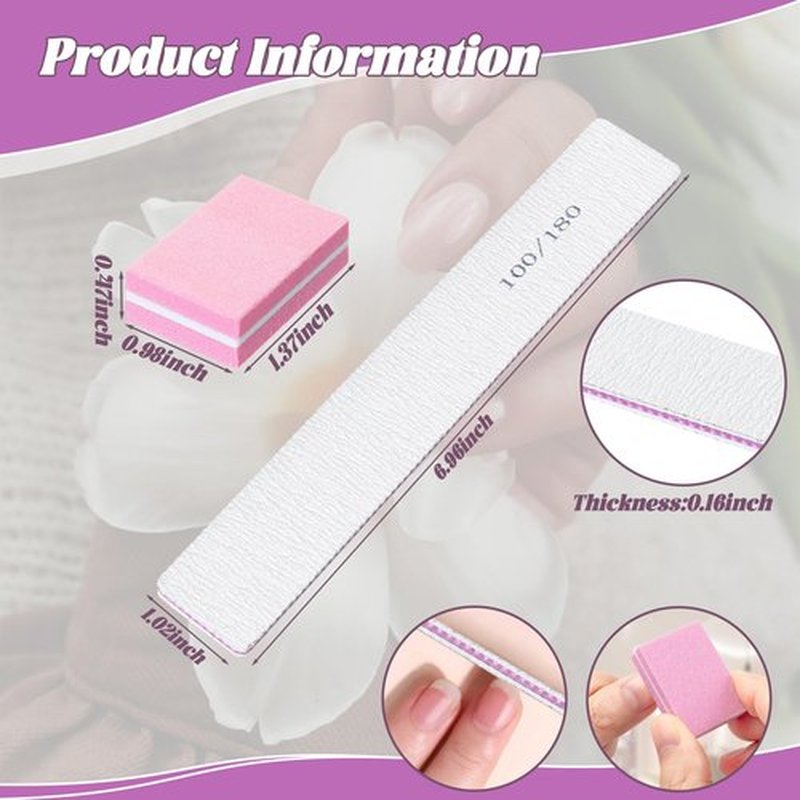 100 Pcs Nail Files and Buffers Set 100/180 Grit Emery Boards for Natural Nails 4 Sided Nail Buffer Blocks for Professional Manicure Care Pedicure Tools