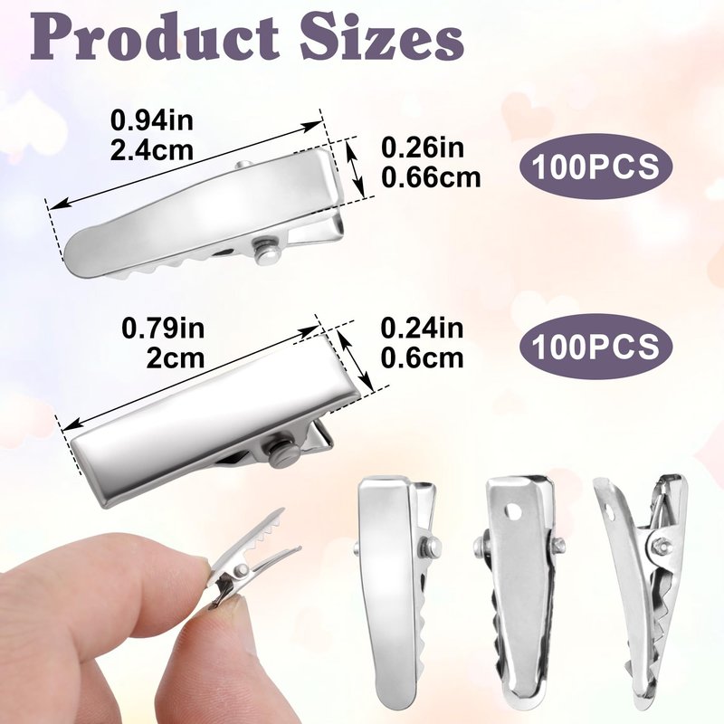 YALOJE 200pcs Metal Alligator Hair Clips, 2 Sizes Small Crocodile Hair Clips, Alligator Barrettes Accessories for Women DIY Crafts, Hair Bows, Arts - Silver, 2.4cm, 2cm