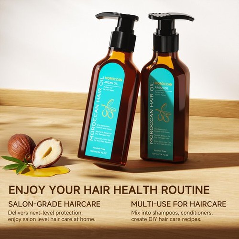 Outccogo Moroccan Argan Oil, Hair Oil for Frizzy Hair, Nourishing Smooths Moroccan Hair Oil for Frizz Control Curly Long Dry Damaged Curly Hair Treatment and Heat Protectant, 3.4 Fl Oz