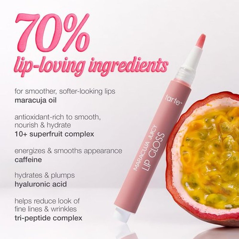 Tarte Maracuja Juicy Lip Gloss - Peptide-Infused Hydrating Balm | 12HR Moisture, Vegan & Cruelty-Free, Full Size