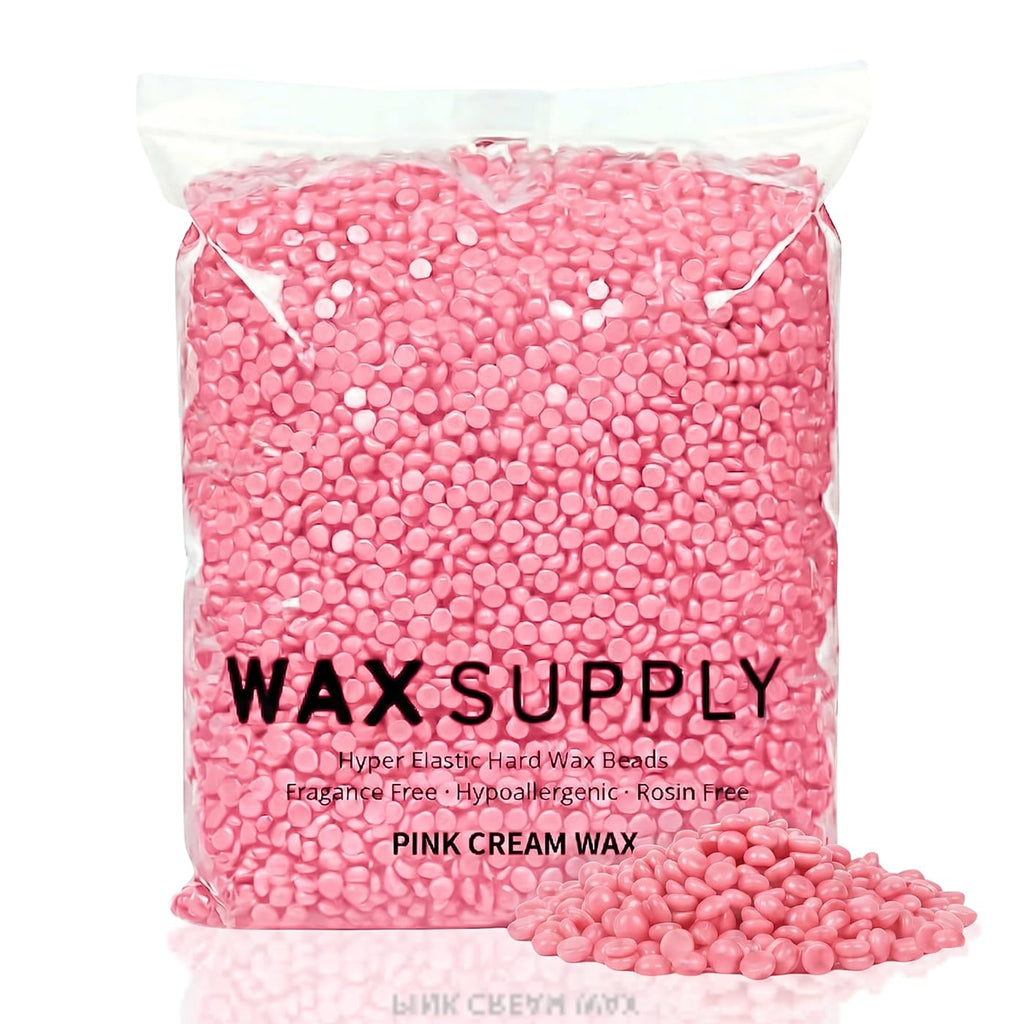Pink Cream Hard Wax Beads for Sensitive Skin Rosin Free - 2.2lb (1000g) Hypoallergenic Waxing Beads with Argan Oil & Cocoa Butter - European Formula Professional Brazilian Body Wax