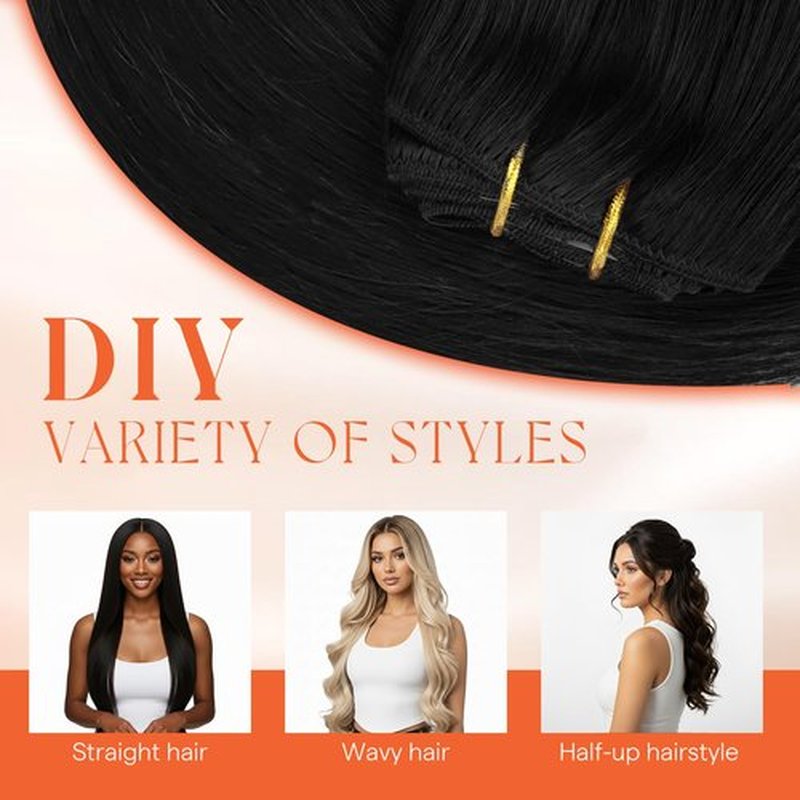 Sunny Hair Clip in Hair Extensions Real Human Hair 22 Inch 120g Remy Hair Clip in Extensions for Women Human Hair Extensions Jet Black
