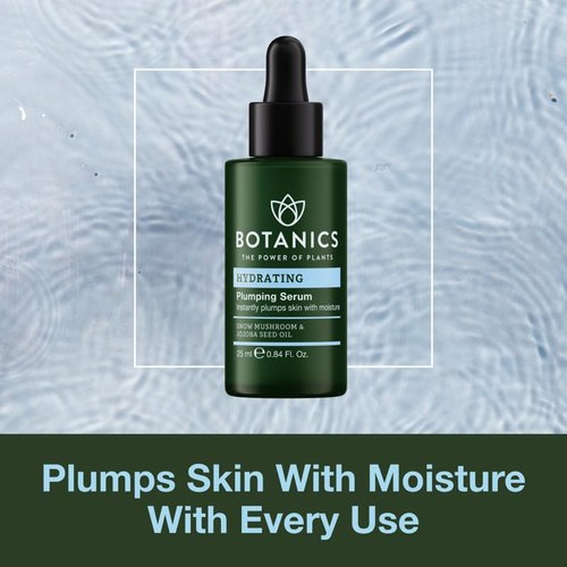 Botanics Hydrating Serum - Skin Plumping Serum for Face & Long-Lasting Hydration - Enriched with Snow Mushroom - Vegan & Cruelty-Free (0.84 Fl Oz)