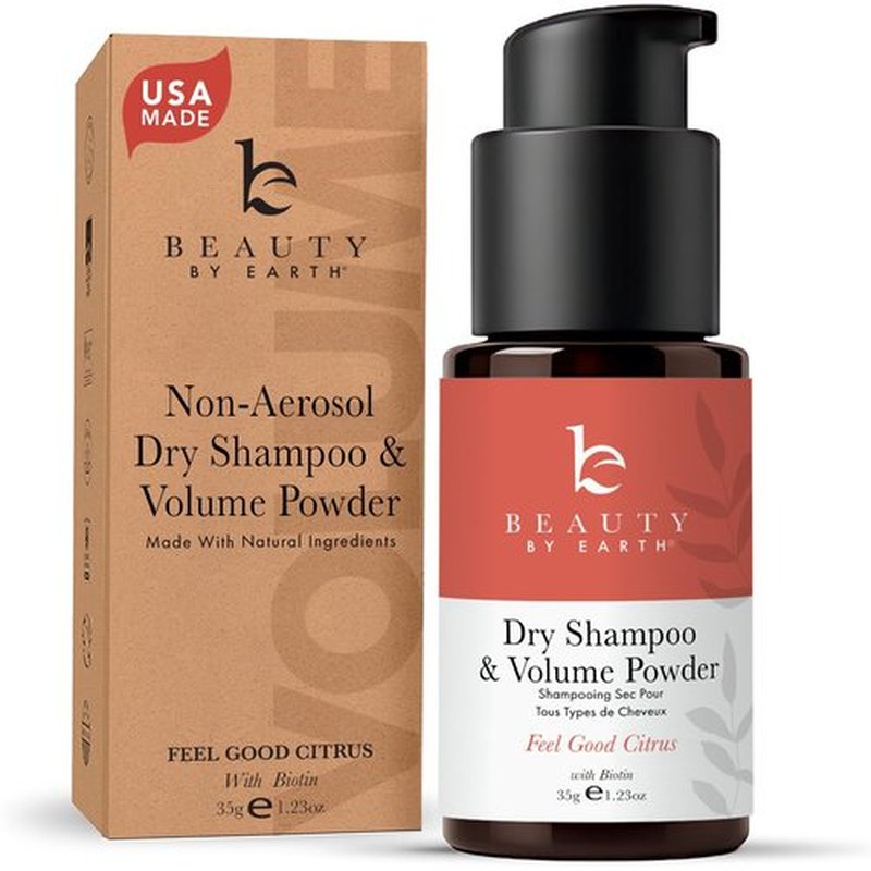 Beauty by Earth Non-Aerosol Dry Shampoo Powder - Volumizing, Non-Toxic Formula with Biotin, Made in USA