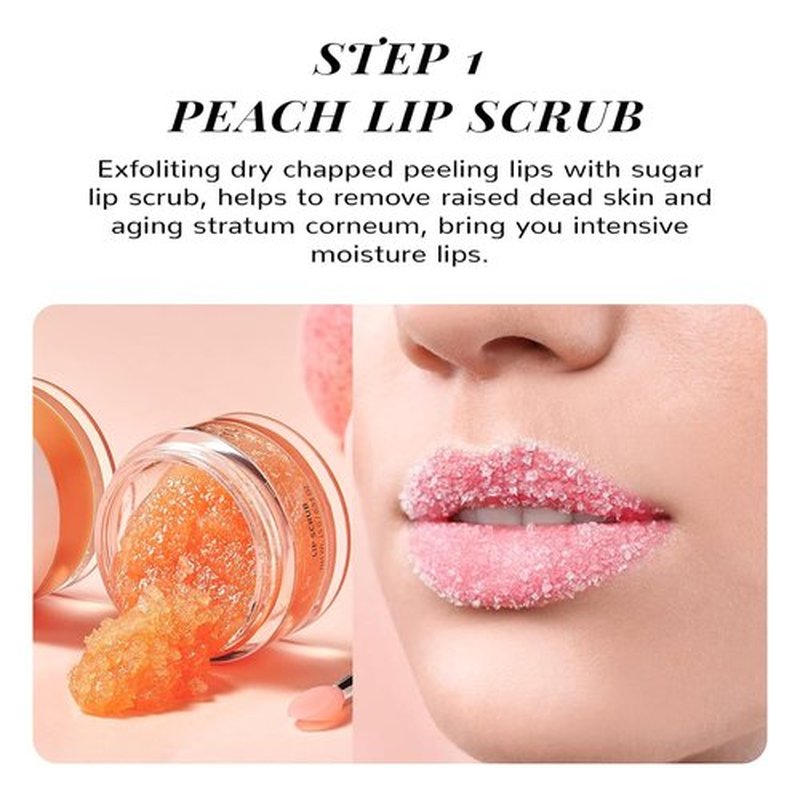 ANAI RUI Lip Scrub & Mask Set - Exfoliating Sugar Scrub & Moisturizing Overnight Mask for Dry Lips | Peach