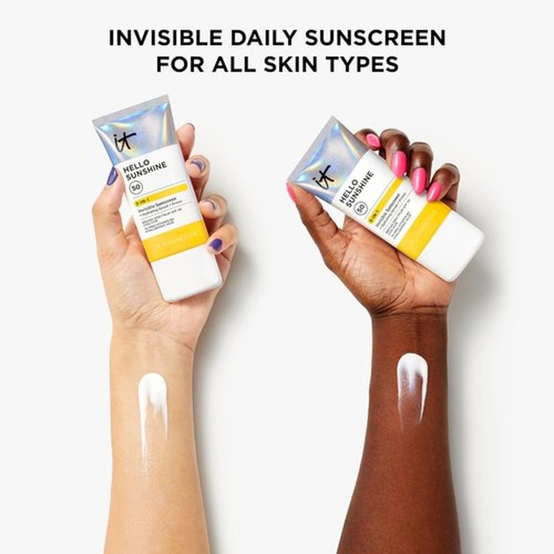IT Cosmetics Hello Sunshine Invisible Sunscreen SPF 50 - Hydrating Serum & Makeup Primer - No White Cast, 1.7 oz