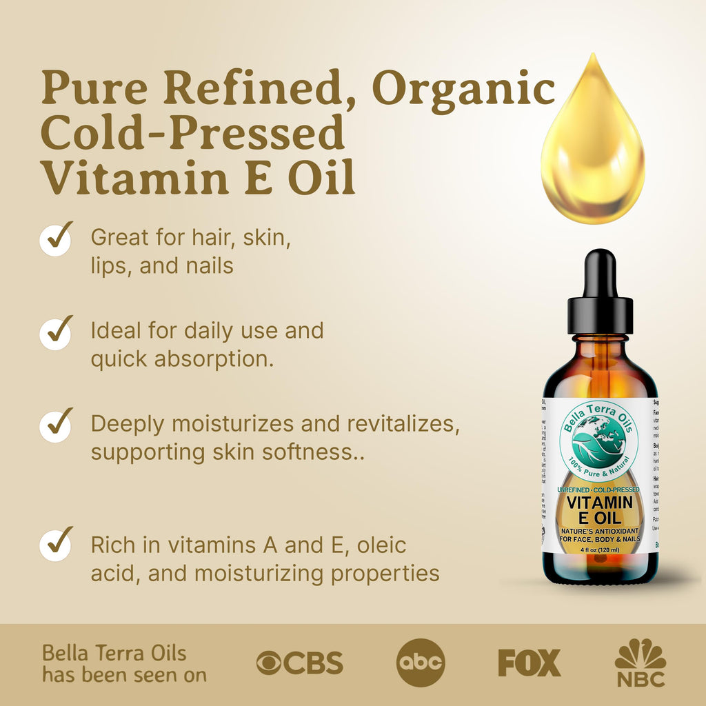 Bella Terra Oils Pure Vitamin E Oil, All Natural, d-Alpha Tocopherol – 1 Gallon, Derived from Wheat Germ, Supports Skin & Hair Health