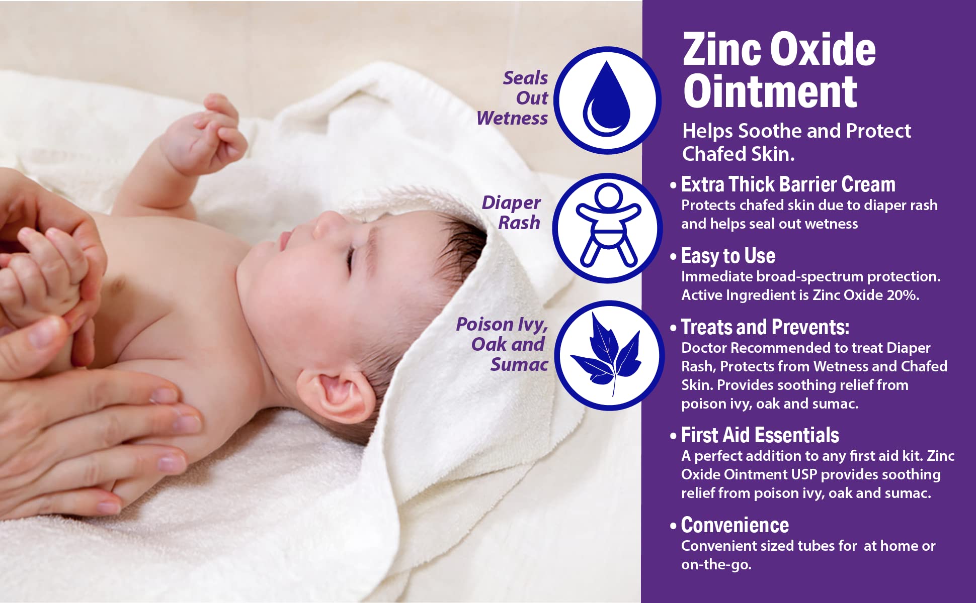 GLOBE Zinc Oxide Ointment 20%, 2 Ounce Tube, Advanced Skin Protection, for Diaper Rash, Relief from Poison Ivy, Sumac & Oak, Protects from Wetness, Protects Chafed Skin