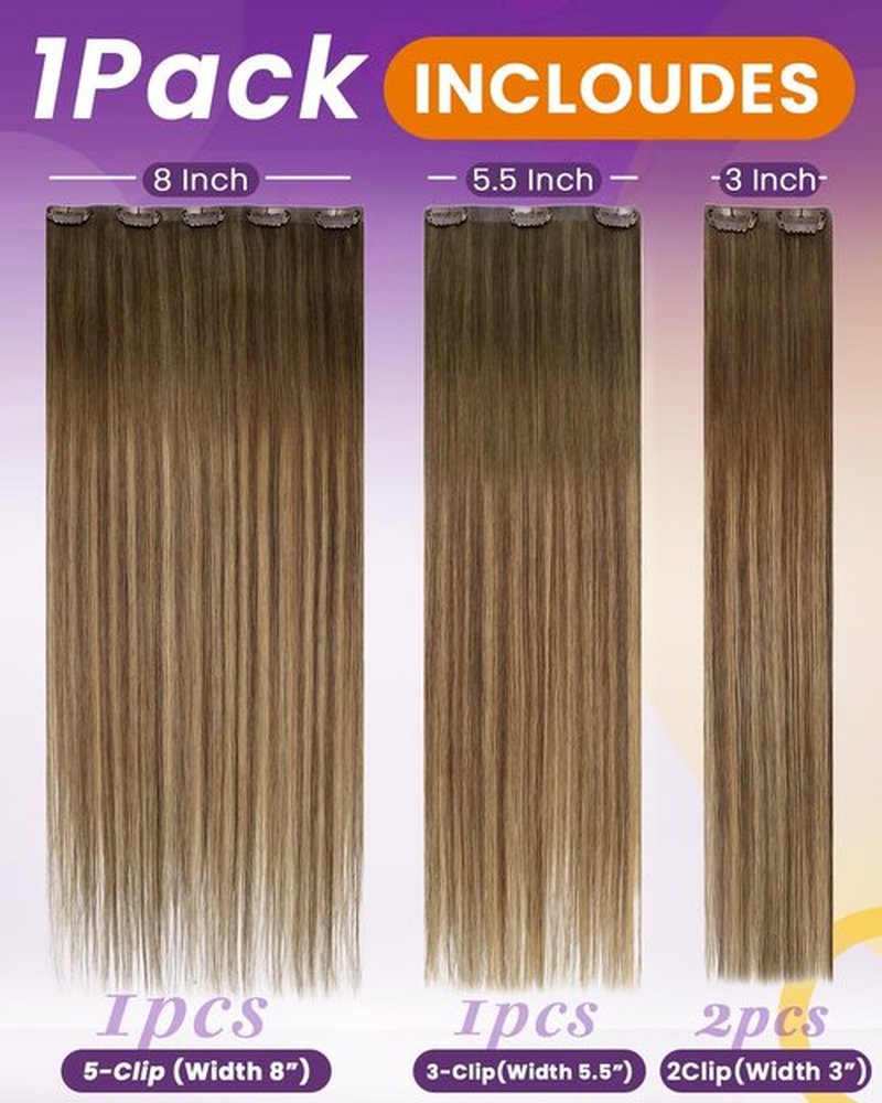 LaaVoo Seamless Clip in Hair Extensions Human Hair Balayage Brown Seamless Hair Extensions Clip in Balayage Brown Mix Golden Blonde Clip ins Hair Extension Soft Straight 18Inch 4pcs 90g