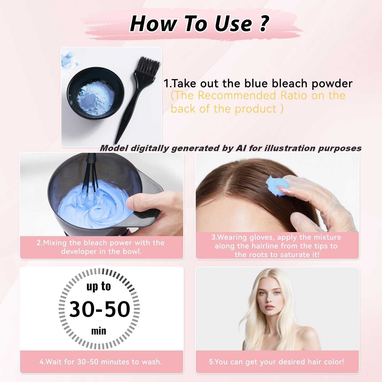 Hair Bleach Powder 500g/17.64 oz, Professional Lightening Bleach for Hair, Strong & Gentle Bleach Powder for Hair, Lift Up to 8 Levels, Perfect for DIY Blonde Highlights & Lightening (500g/17.64 oz)