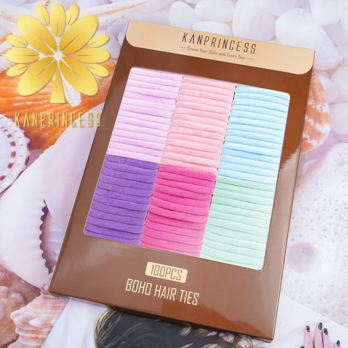 Kanprincess Nylon Hair Ties - No Damage,Strong Soft Cotton Hair Bands Accessories for Thick Hair 100PCS Ponytail Holders for Women Girls
