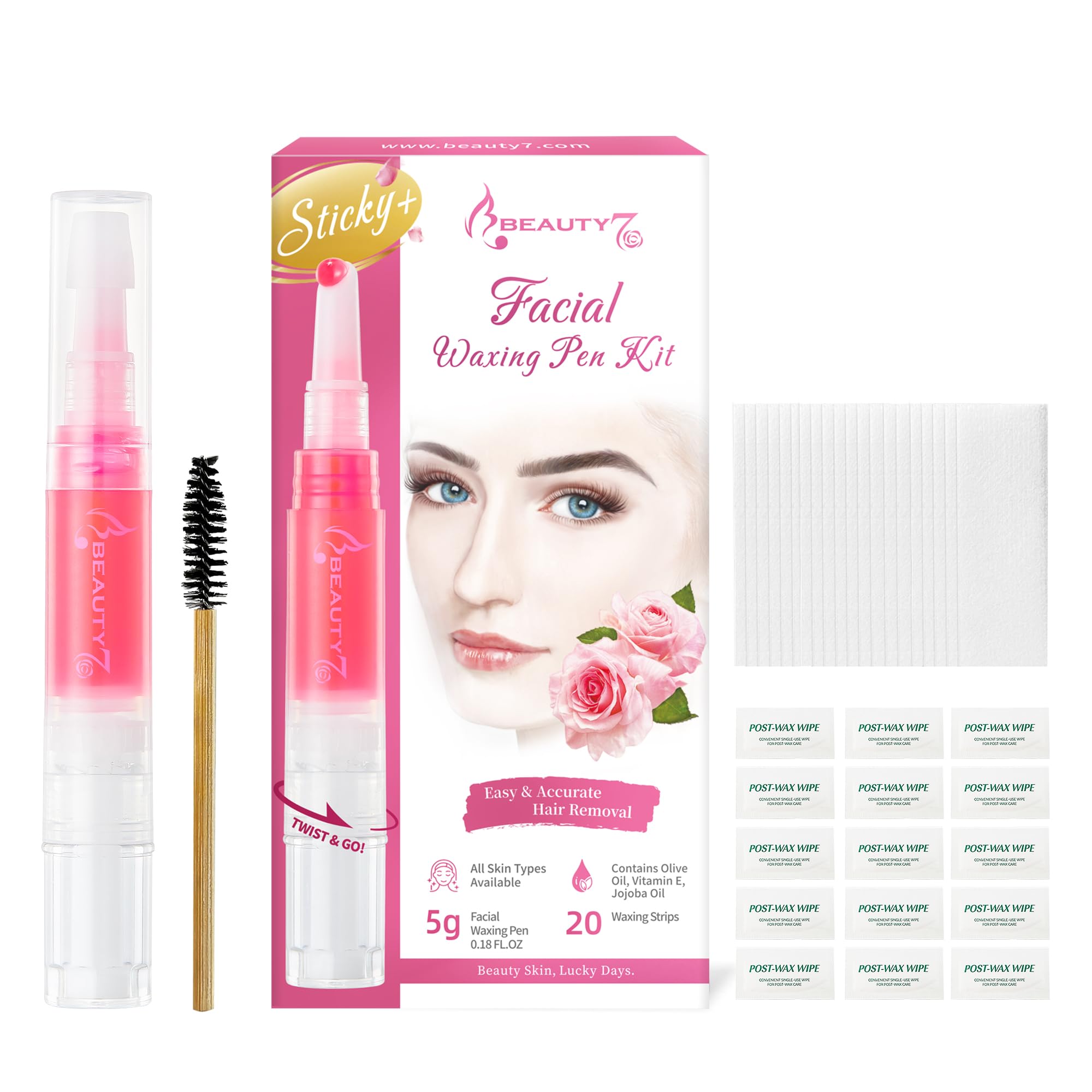Beauty7 Sticky Eyebrow Wax, Face Waxing, Facial Hair Removal for Upper Lip Cheeks Chin, Eyebrow Shaper Wax, Waxing Strips for All Skin Type for Women
