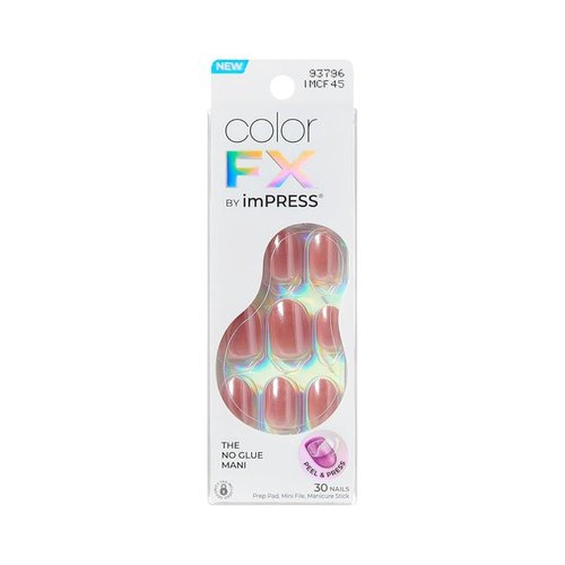 Kiss Impress No Glue Mani Press On Nails - ColorFX 'Boundless' Pink, Short Oval Shape | 30 Nails & Accessories