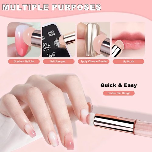 JFIYUOMCI 10Pcs Ombre Nail Brush Set, Silicone Chrome Powder Brush for Blooming & Aura Nails, French Tip Manicure, Nail Palette | Mixing Rod | Gradient Painting Pen Acrylic Nails Polish Design Tools