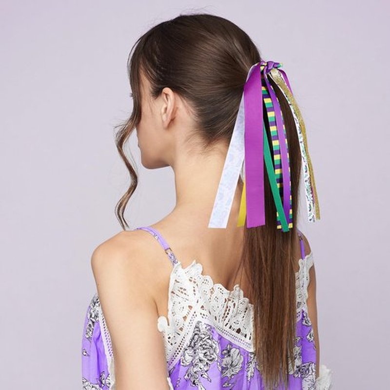 Girls Mardi Gras Ponytail Hair Ribbon Streamer,Gold Green Purple Ribbon Pony Holder Elastic Hair Tie Bands for Women Fat Tuesday Party Costume Dress outfit Pigtail Decor Accessories