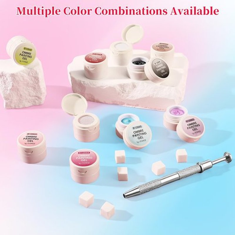 TADOPRO Ombre Gel Nail Polish Kit- 10 Colors Patting Gel Polish & 100 Mini Nail Sponges for Ombre & Grabbing Pen, Gradient Gel Nail Blush Blooming Aura French Nail Art Manicure Kit for DIY Home Salon