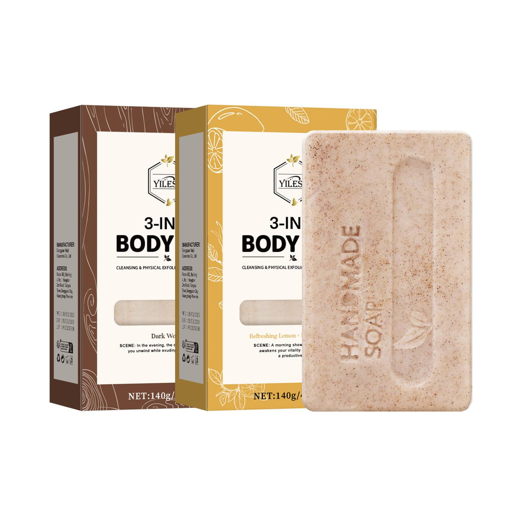 3-in-1 Men's Body Bar Soap Set for Summer – 2 PCS Exfoliating & Moisturizing Bar with Shea Butter & Oatmeal – Long-Lasting Fragrance – Sandalwood + Citrus Scents (2PCS Sandalwood + Citrus Scents)