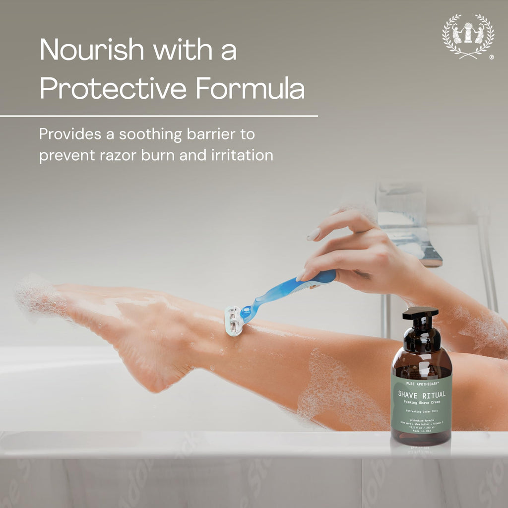 Muse Apothecary Foaming Shave Ritual - Natural Shaving Cream Sensitive Skin - Womens Shaving Cream Mens Shave Cream - Protective Formula Aloe Vera + Shea Butter + Vitamin E - 11.5oz